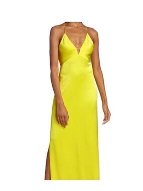 Alice + Olivia - Yellow Satin Slip Maxi Dress with Spaghetti Straps — size 2
